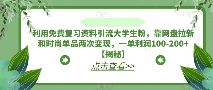 利用免费复习资料引流大学生粉,靠网盘拉新和时尚单品两次变现,一单利润100-200+【揭秘】 利用免费复习资料引流大学生粉,靠网盘拉新和时尚单品两次变现,一单利润100-200+【揭秘】