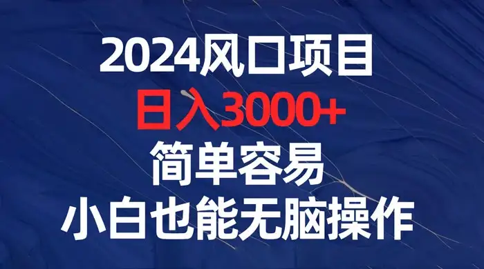 2024 风口项目,日入 3000+,简单容易,小白也能无脑操作-优优云创网