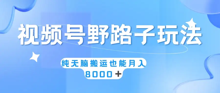 视频号野路子玩法,纯无脑搬运小白可做,月入8000+-优优云创网