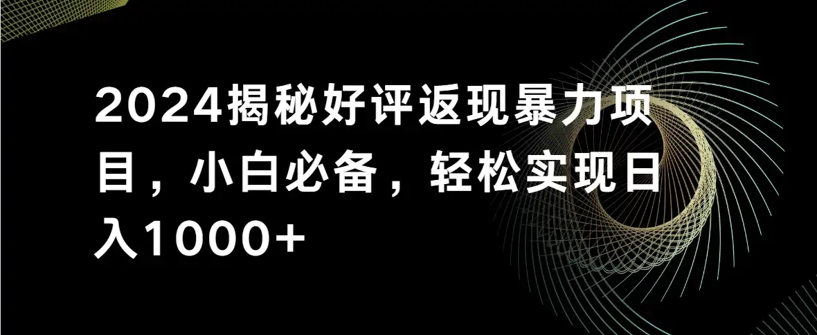 2024揭秘好评返现暴力项目,小白必备,轻松实现日入1000+-优优云创网