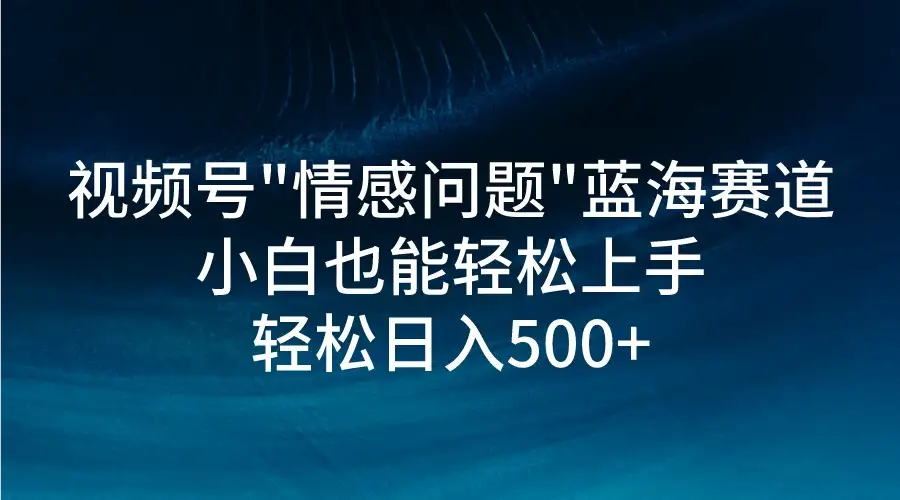 视频号"情感问题"蓝海赛道,小白可做,轻松日入500+-优优云创网