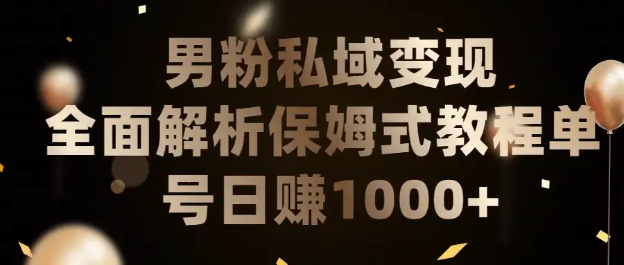 男粉私域变现全面解析,保姆式教程,单号日赚1000+-优优云创网
