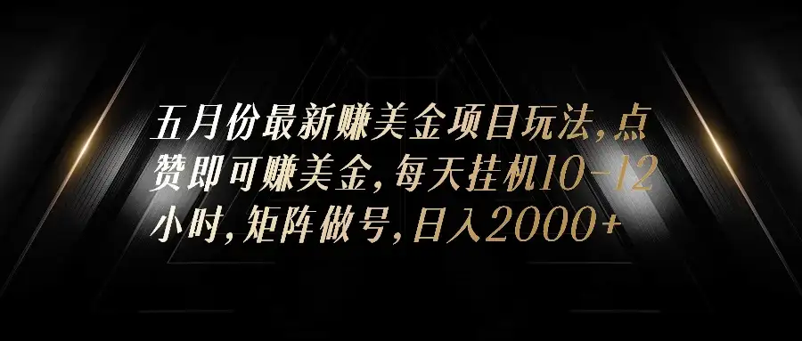 五月份最新赚美金项目玩法,点赞即可赚美金,矩阵做号,日入300+-优优云创网