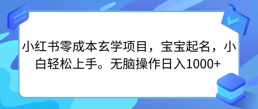 小红书零成本玄学项目,宝宝起名,小白轻松上手,无脑操作日入1000+-优优云创网