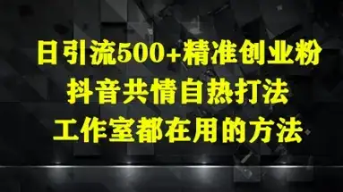 日引流500+精准创业粉,抖音共情自热打法,工作室都在用的方法