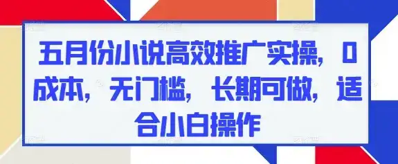 五月份小说高效推广实操,0成本,无门槛,长期可做,适合小白操作