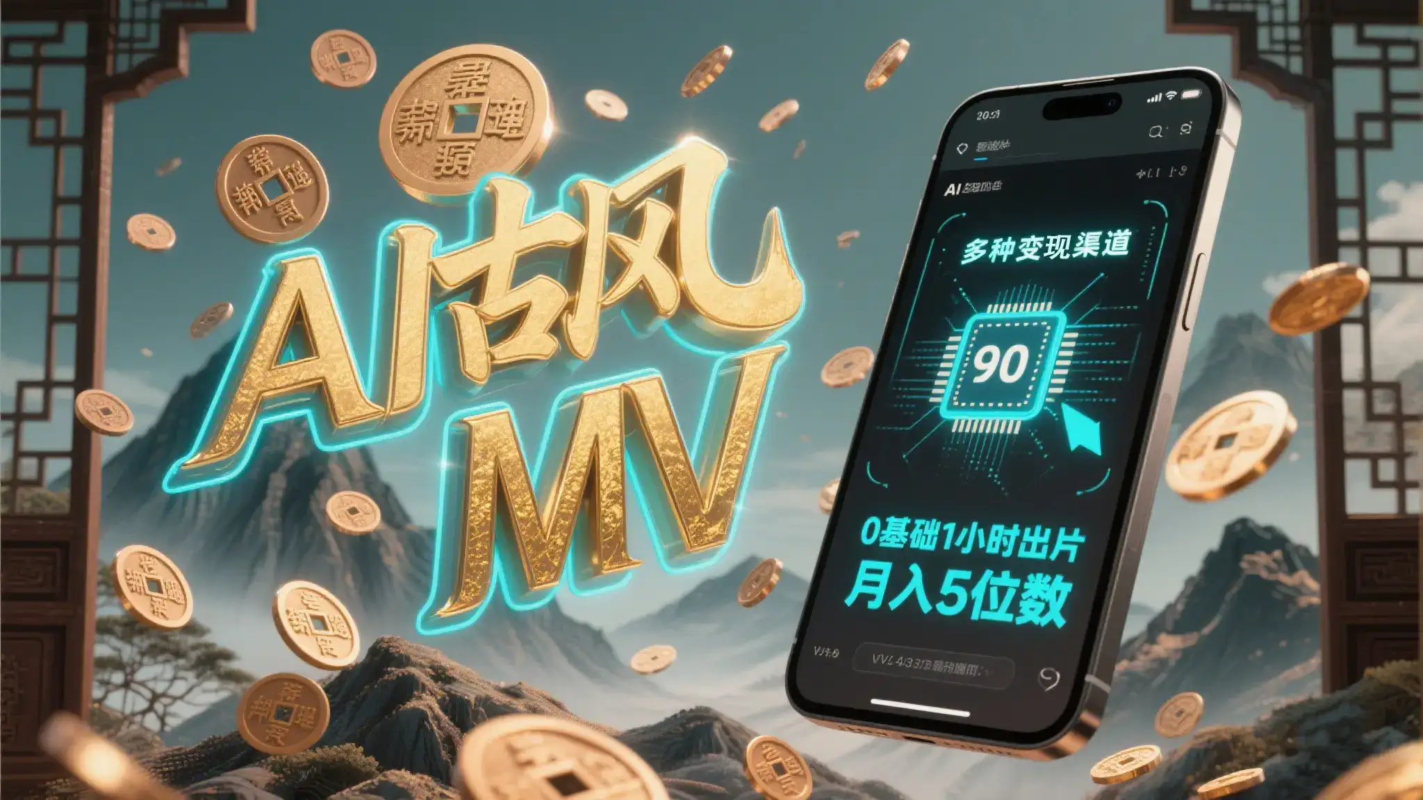 AI一键生成古风音乐MV,0剪辑基础1小时出片,多种变现渠道,一部手机月入5位数-优优云创网 AI一键生成古风音乐MV,0剪辑基础1小时出片,多种变现渠道,一部手机月入5位数-优优云创网