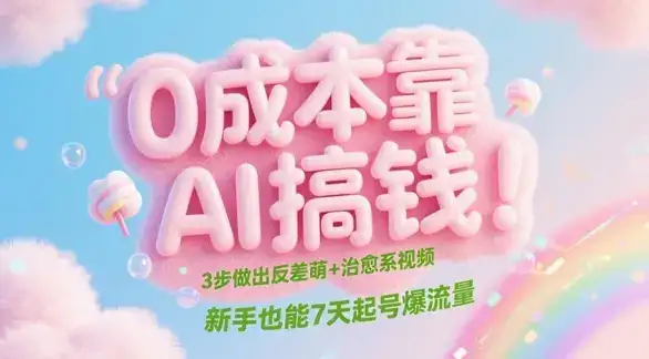 0成本靠AI搞钱!3步做出反差萌+治愈系视频,新手也能7天起号爆流量
