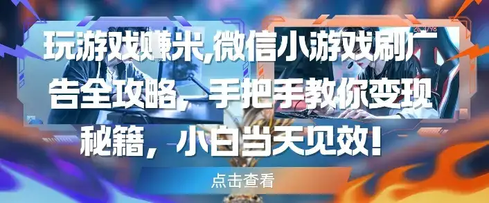 玩游戏挣米,微信小游戏刷广告全攻略,手把手教你变现秘籍,小白当天见效