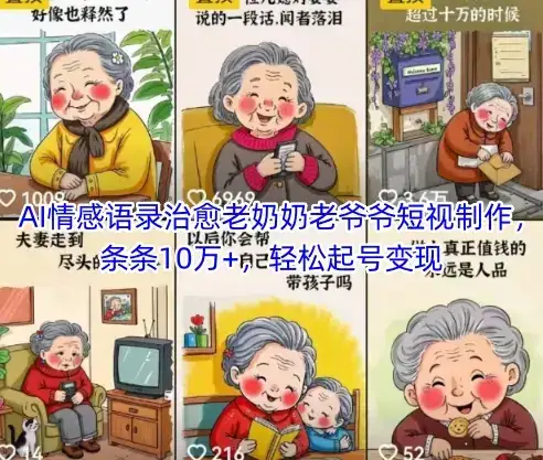 AI情感语录治愈老奶奶老爷爷短视制作,条条10万+,轻松起号变现-优优云创网 AI情感语录治愈老奶奶老爷爷短视制作,条条10万+,轻松起号变现-优优云创网