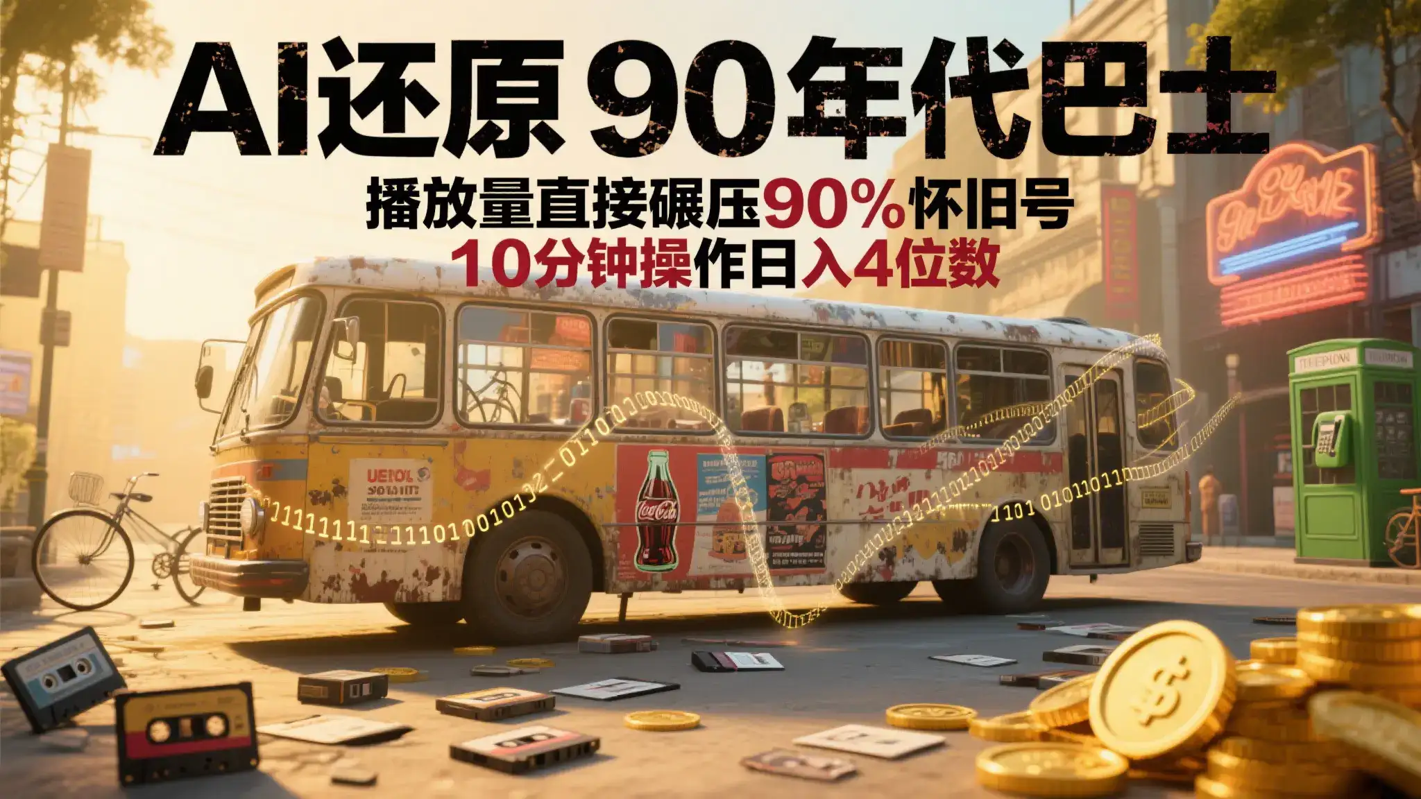 AI还原90年代巴士,一帧让70后泪崩!播放量碾压 90%怀旧号,10分钟操作日入4位数-优优云创网 AI还原90年代巴士,一帧让70后泪崩!播放量碾压 90%怀旧号,10分钟操作日入4位数-优优云创网