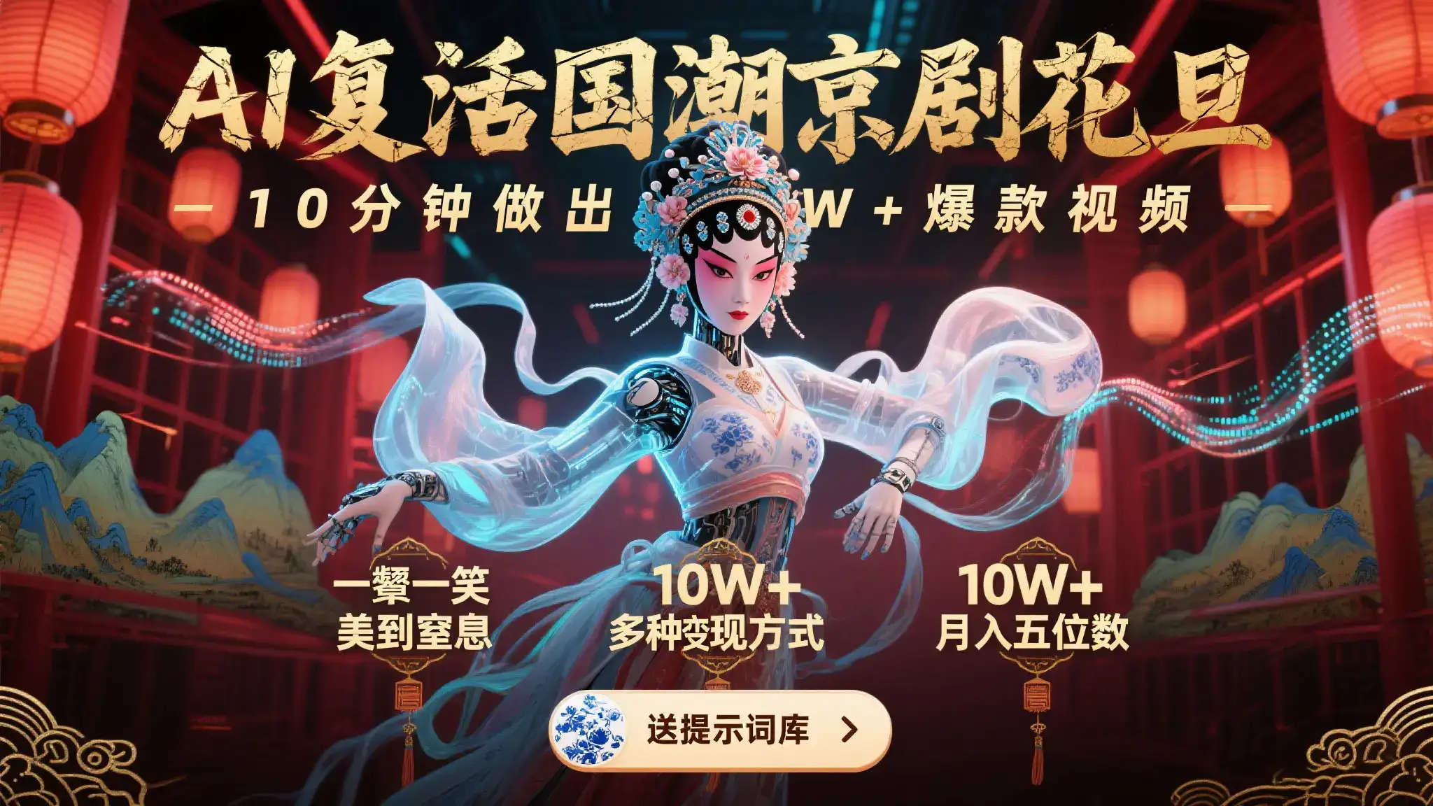 AI复活国潮京剧花旦,10分钟做出10W+爆款视频,多种变现方式,月入五位数-优优云创网 AI复活国潮京剧花旦,10分钟做出10W+爆款视频,多种变现方式,月入五位数-优优云创网