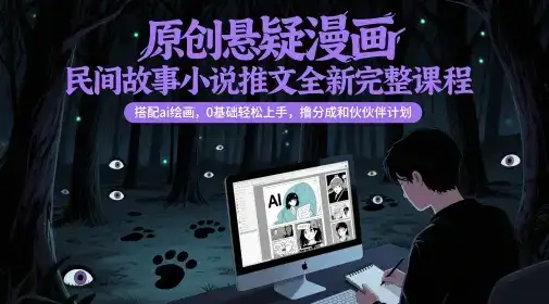 原创悬疑漫画民间故事小说推文全新完整课程,搭配ai绘画,0基础轻松上手,撸分成和伙伴计划
