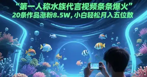第一人称水族代言视频条条爆火,20条作品涨粉8.5W,小白轻松月入五位数-优优云创网 第一人称水族代言视频条条爆火,20条作品涨粉8.5W,小白轻松月入五位数-优优云创网