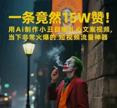 一条视频竟然15W赞!用AI制作小丑自嘲扎心文案视频,当下非常火爆的短视频流量神器
