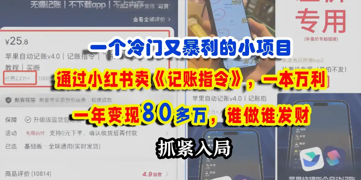 一个冷门又暴利的小项目,通过小红书卖记账指令,一本万利,一年变现80多个,谁做谁发财-优优云创网 一个冷门又暴利的小项目,通过小红书卖记账指令,一本万利,一年变现80多个,谁做谁发财-优优云创网
