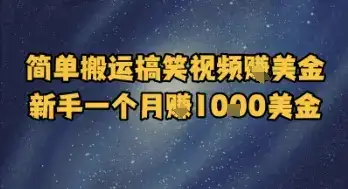 简单搬运搞笑视频挣美金,新手一个月入1k美金