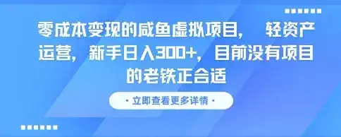 零成本变现的咸鱼虚拟项目, 轻资产运营,新手日入3张+,目前没有项目的老铁正合适