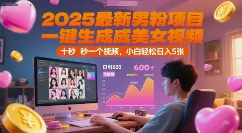 2025最新男粉项目,一键生成美女视频,日引600+色粉 十秒一个视频,小白轻松日入5张【揭秘】