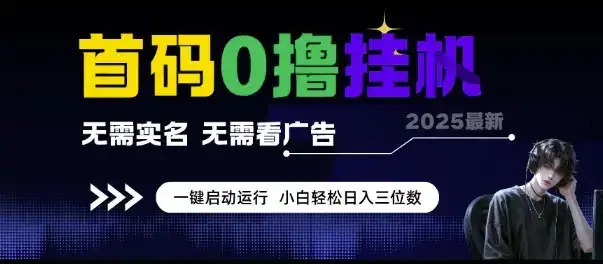首码0撸挂G项目,无需实名无需看广告 一键启动运行,小白轻松日入三位数【揭秘】