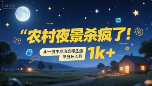 农村夜景杀疯了!AI一键生成治愈系慢生活,单日狂入1k+-优优云创网 农村夜景杀疯了!AI一键生成治愈系慢生活,单日狂入1k+-优优云创网