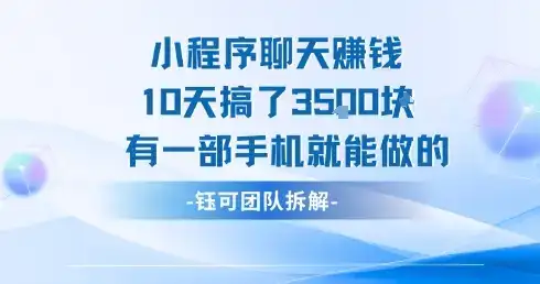 小程序聊天挣钱10天搞了3.5k,有一部手机就能做的