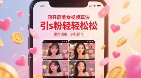 四开屏美女视频玩法,引s粉轻轻松松,暴力掘金,手机操作【揭秘】-优优云创网 四开屏美女视频玩法,引s粉轻轻松松,暴力掘金,手机操作【揭秘】-优优云创网