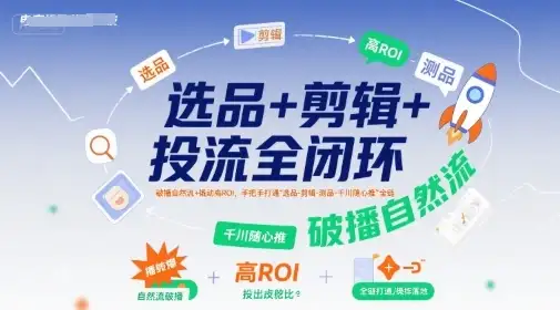【精】选品+剪辑+投流全闭环,破播自然流+撬动高ROI,手把手打通“选品-剪辑-测品-千川随心推”全链-优优云创网 【精】选品+剪辑+投流全闭环,破播自然流+撬动高ROI,手把手打通“选品-剪辑-测品-千川随心推”全链-优优云创网