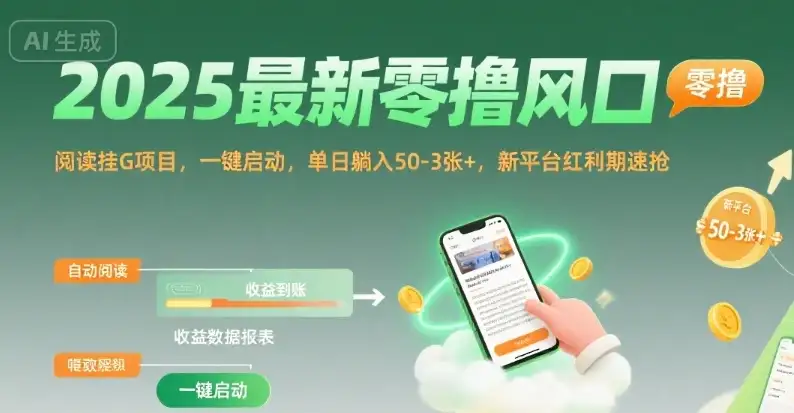 2025最新零撸风口,阅读挂G项目,一键启动,单日躺入 50-3张+,新平台红利期速抢【揭秘】-优优云创网 2025最新零撸风口,阅读挂G项目,一键启动,单日躺入 50-3张+,新平台红利期速抢【揭秘】-优优云创网