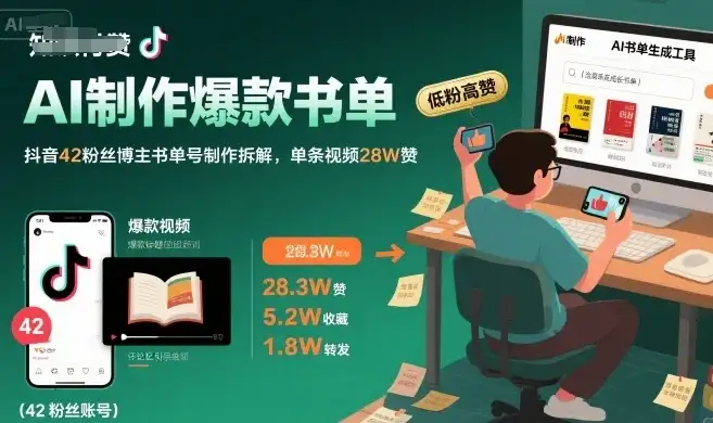 AI制作爆款书单,抖音42粉丝博主书单号制作拆解,单条视频28W赞-优优云创网 AI制作爆款书单,抖音42粉丝博主书单号制作拆解,单条视频28W赞-优优云创网
