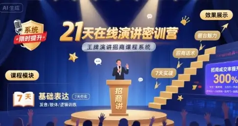 【精】21天在线演讲密训营,王牌演讲招商课程系统-优优云创网 【精】21天在线演讲密训营,王牌演讲招商课程系统-优优云创网