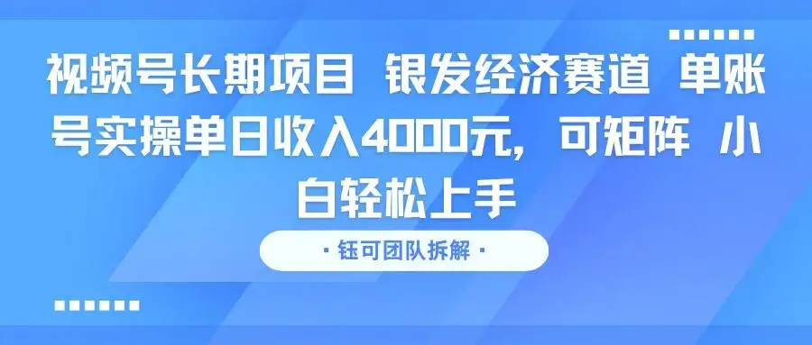 视频号长期项目 银发经济赛道 单账号实操单日收入4000元,可矩阵 小白轻松上手-优优云创网 视频号长期项目 银发经济赛道 单账号实操单日收入4000元,可矩阵 小白轻松上手-优优云创网