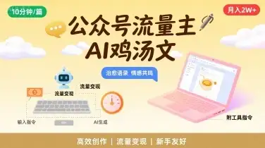 公众号流量主,用AI写鸡汤文,10分钟一篇,最高月入2W【附工具指令】-优优云创网 公众号流量主,用AI写鸡汤文,10分钟一篇,最高月入2W【附工具指令】-优优云创网