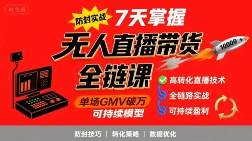 【精】无人直播带货全链防封实战课,7天掌握高转化直播技术,实现单场GMV破万可持续模型-优优云创网 【精】无人直播带货全链防封实战课,7天掌握高转化直播技术,实现单场GMV破万可持续模型-优优云创网