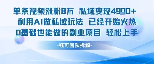 单条视频私域变现4.9k+利用AI做私域玩法 已经开始火热0基础也能做的副业项目轻松上手-优优云创网 单条视频私域变现4.9k+利用AI做私域玩法 已经开始火热0基础也能做的副业项目轻松上手-优优云创网