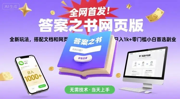 全网首发!答案之书网页版,全新玩法,搭配文档和网页,日入1k+零门槛小白首选副业【揭秘】-优优云创网 全网首发!答案之书网页版,全新玩法,搭配文档和网页,日入1k+零门槛小白首选副业【揭秘】-优优云创网