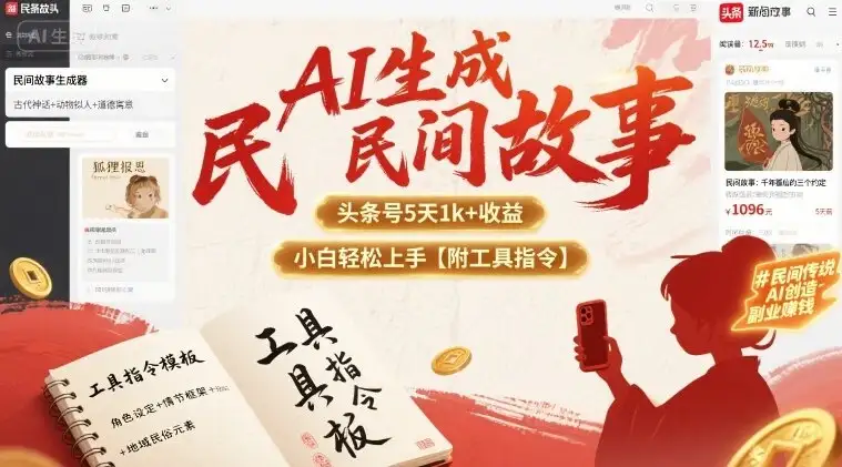 AI生成民间故事,头条号5天1k+,小白轻松上手【附工具指令】-优优云创网 AI生成民间故事,头条号5天1k+,小白轻松上手【附工具指令】-优优云创网