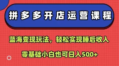 拼多多开店运营课程:蓝海变现玩法,轻松实现睡后收入,零基础小白也可日入5张-优优云创网 拼多多开店运营课程:蓝海变现玩法,轻松实现睡后收入,零基础小白也可日入5张-优优云创网