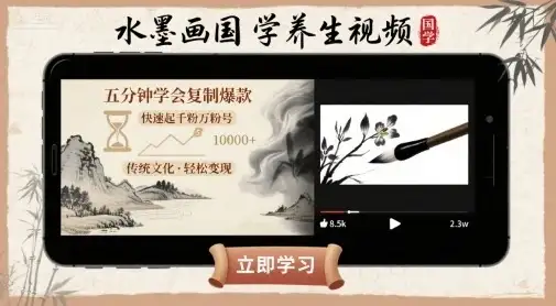 水墨画国学养生视频,五分钟学会复制爆款,快速起千粉万粉号-优优云创网 水墨画国学养生视频,五分钟学会复制爆款,快速起千粉万粉号-优优云创网