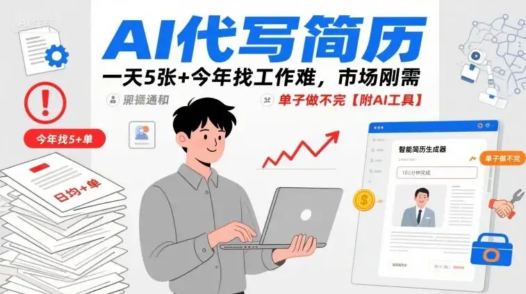 AI代写简历,一天5张+今年找工作难,市场刚需,单子做不完【附AI工具】-优优云创网 AI代写简历,一天5张+今年找工作难,市场刚需,单子做不完【附AI工具】-优优云创网