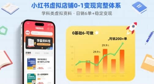 小红书虚拟店铺0-1变现完整体系:卖学科类虚拟资料,一天6张+,很稳定【已完结】