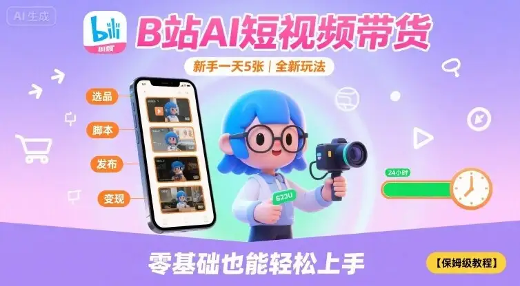 B站AI短视频带货,新手一天5张,全新玩法【保姆级教程】-优优云创网 B站AI短视频带货,新手一天5张,全新玩法【保姆级教程】-优优云创网