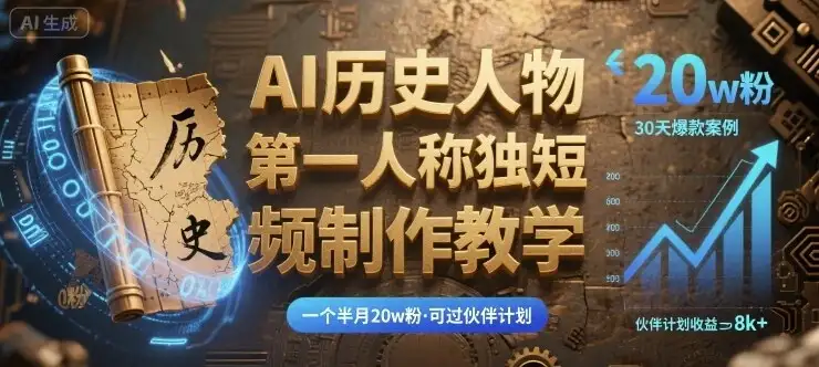 【精】最新AI历史人物第一人称独白短视频制作教学,一个半月20w粉,可过伙伴计划-优优云创网 【精】最新AI历史人物第一人称独白短视频制作教学,一个半月20w粉,可过伙伴计划-优优云创网
