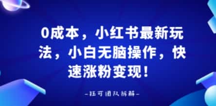 0成本,小红书最新玩法,小白无脑操作,快速涨粉变现