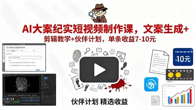 【精】AI大案纪实短视频制作课,文案生成+剪辑教学+伙伴计划,单条收益7-10元-优优云创网 【精】AI大案纪实短视频制作课,文案生成+剪辑教学+伙伴计划,单条收益7-10元-优优云创网