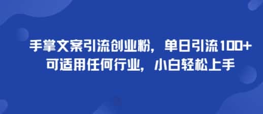 手掌文案引流创业粉,单日引流100+,可适用任何行业,小白轻松上手
