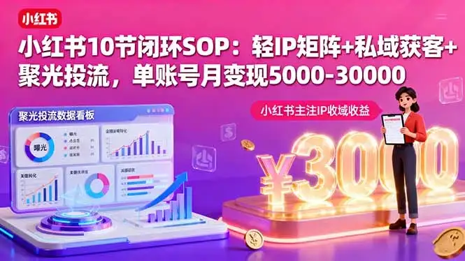 【精】小红书10节闭环SOP:轻IP矩阵+私域获客+聚光投流,单账号月变现5000-30000-优优云创网 【精】小红书10节闭环SOP:轻IP矩阵+私域获客+聚光投流,单账号月变现5000-30000-优优云创网