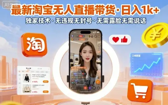 最新淘宝无人直播带货,日入1k+,独家技术,无违规无封号,无需露脸无需说话【揭秘】-优优云创网 最新淘宝无人直播带货,日入1k+,独家技术,无违规无封号,无需露脸无需说话【揭秘】-优优云创网