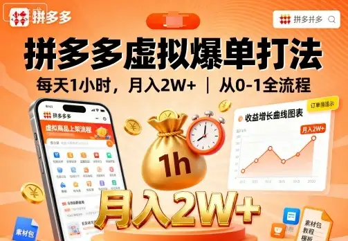 拼多多虚拟爆单打法,每天1小时,月入2W+,从0-1全流程-优优云创网 拼多多虚拟爆单打法,每天1小时,月入2W+,从0-1全流程-优优云创网