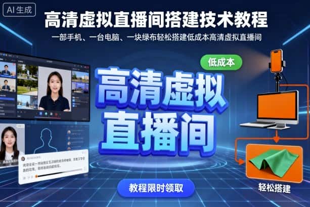 高清虚拟直播间搭建技术教程,一部手机、一台电脑、一块绿布轻松搭建低成本高清虚拟直播间